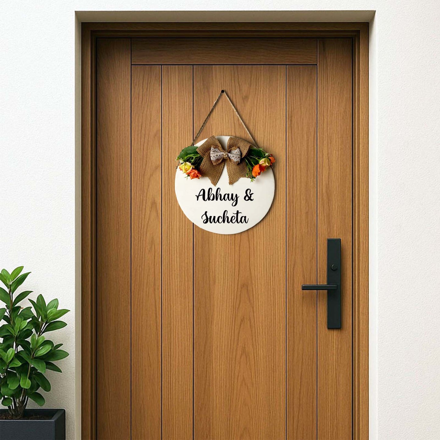 Personlised Hand-Painted Wooden Door Hanger - White