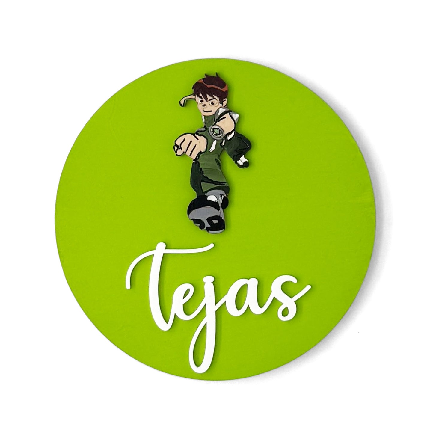 Ben 10 Themed Hand-Painted Wooden Name Plate For Kids