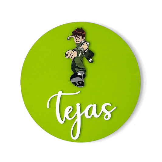 Ben 10 Themed Hand-Painted Wooden Name Plate For Kids