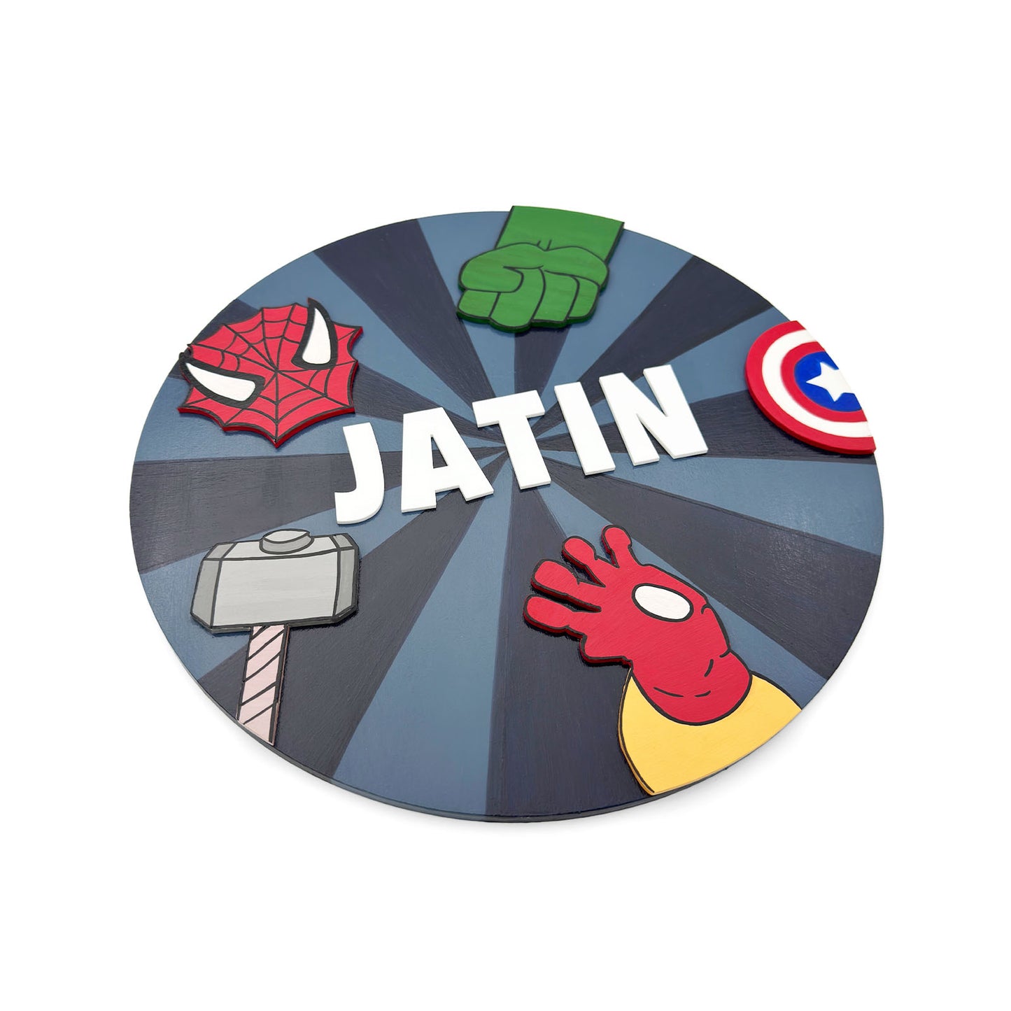 Avengers Themed Hand-Painted Wooden Round Kids Name Plate