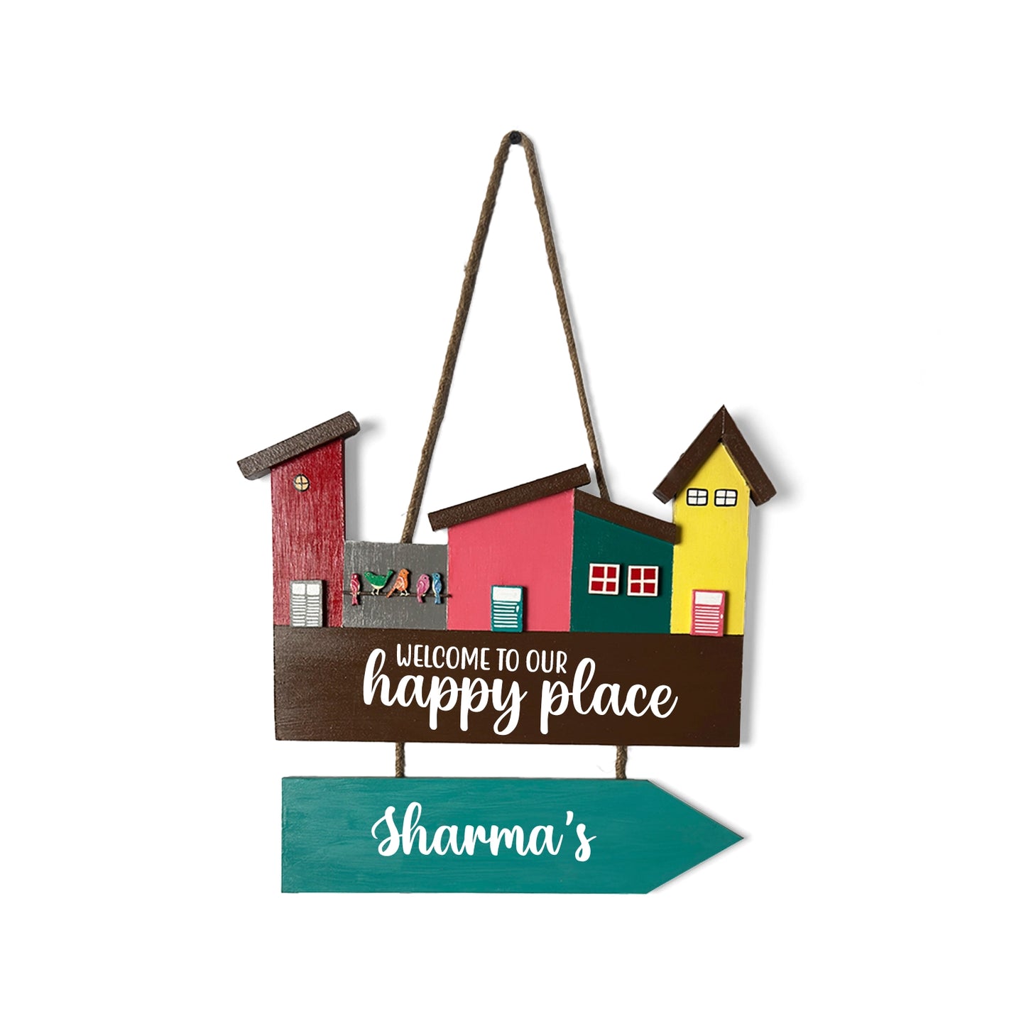 Hut-Shaped Hand-Painted Wooden Name Plate For Home - Hut Board & One Plank Design 4