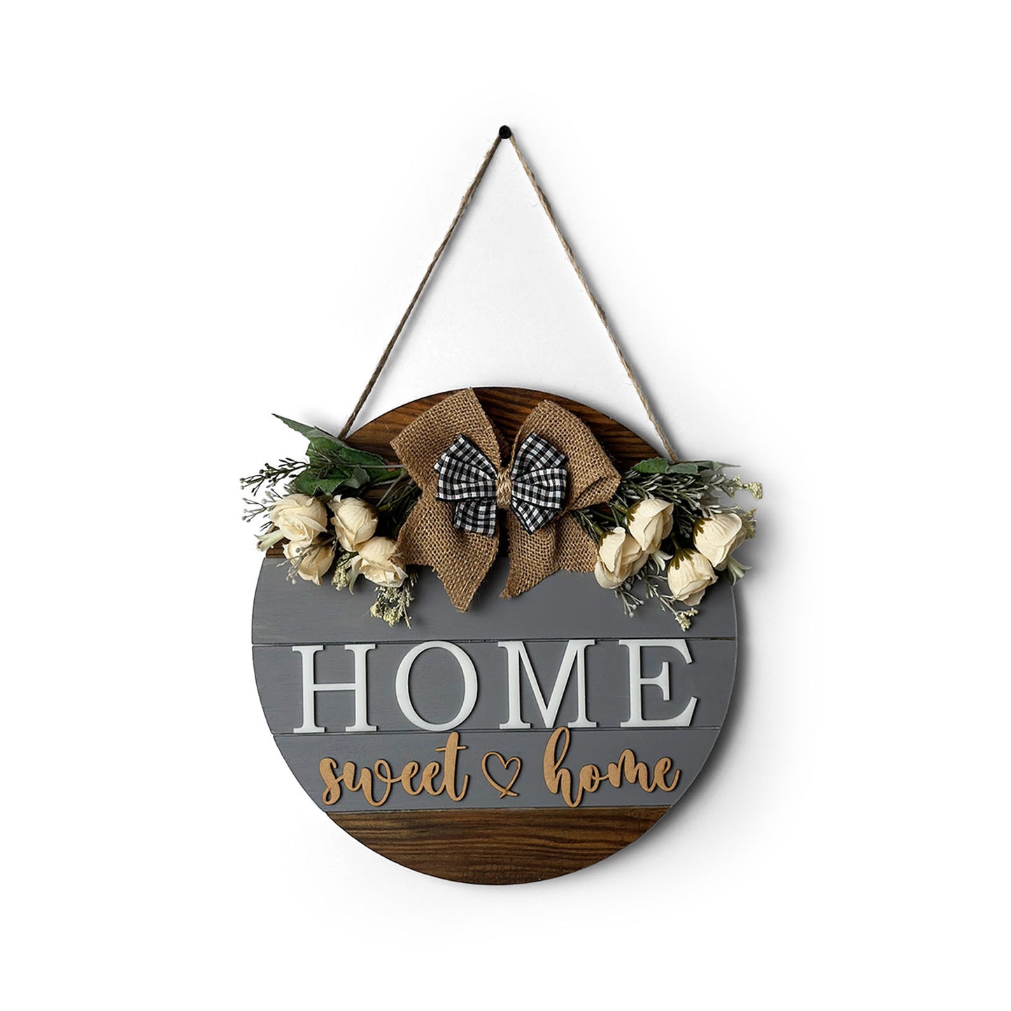 Home Sweet Home Hand-Painted Wooden Door Hanger - Grey & Wooden Finish