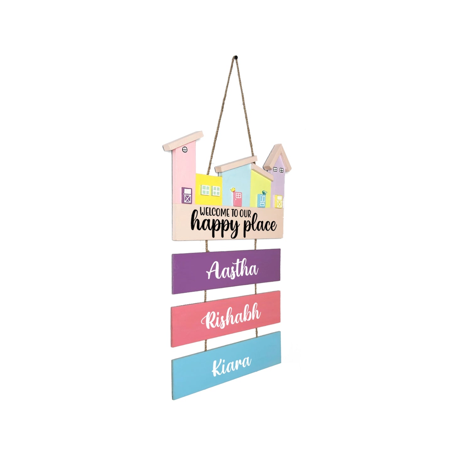 Hut-Shaped Hand-Painted Wooden Name Plate For Home - Hut Board & Three Planks Design 2