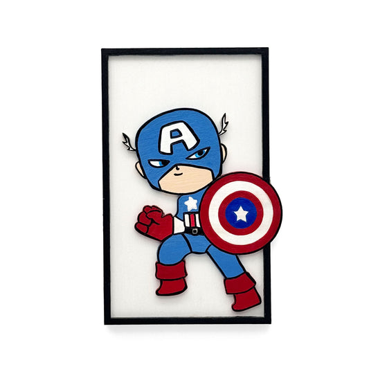 Captain America Hand-Painted Wooden Kids Wall Frame