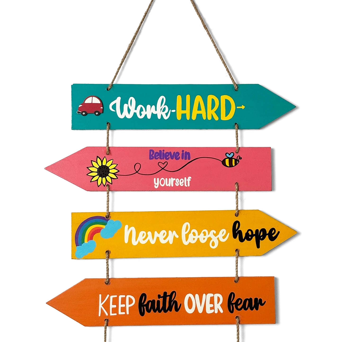 Motivational Quotes Hand-Painted Wooden Arrow Plank Wall Hanging - Design 2