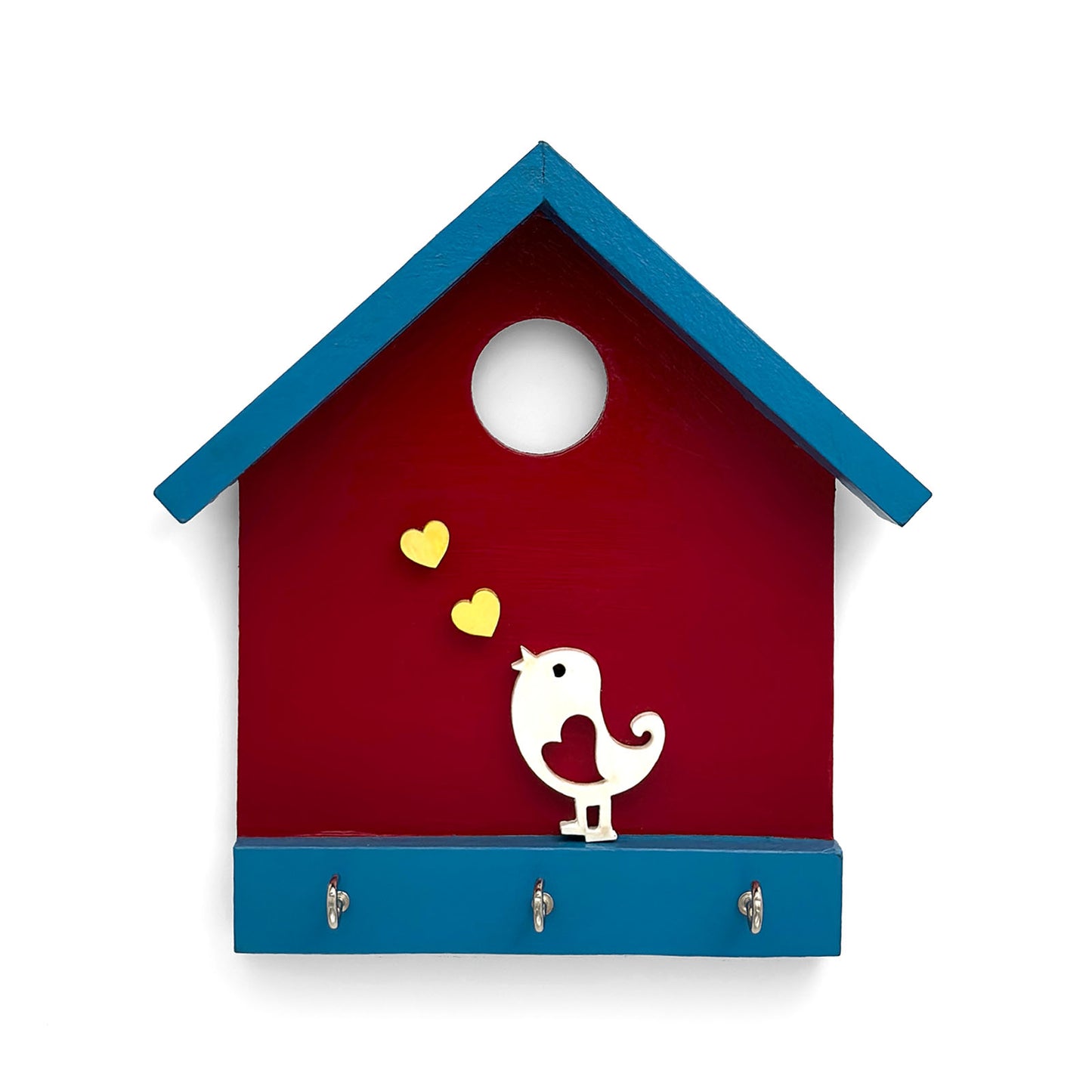 Hand-Painted Wooden Hut Key Holder With Bird
