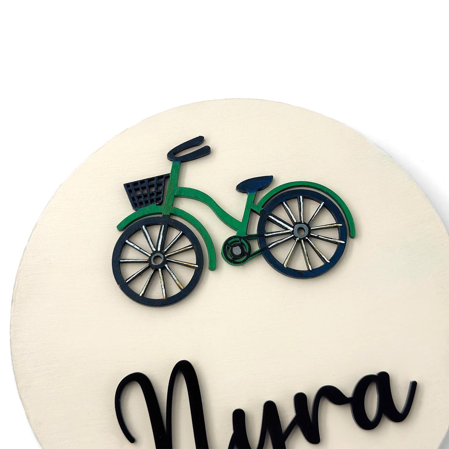 Bicycle Themed Hand-Painted Wooden Name Plate For Kids