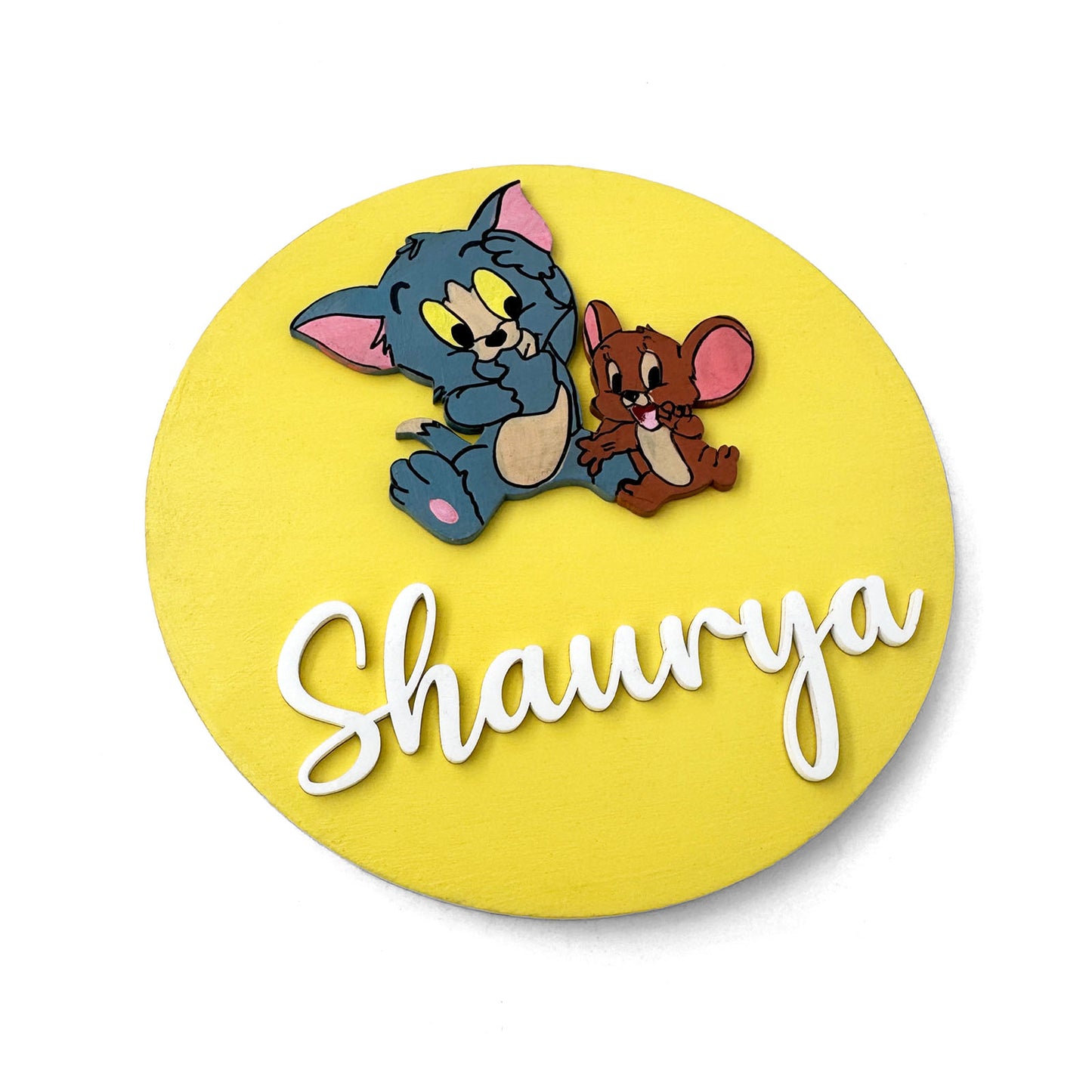 Tom And￼ Jerry Themed Hand-Painted Wooden Name Plate For Kids