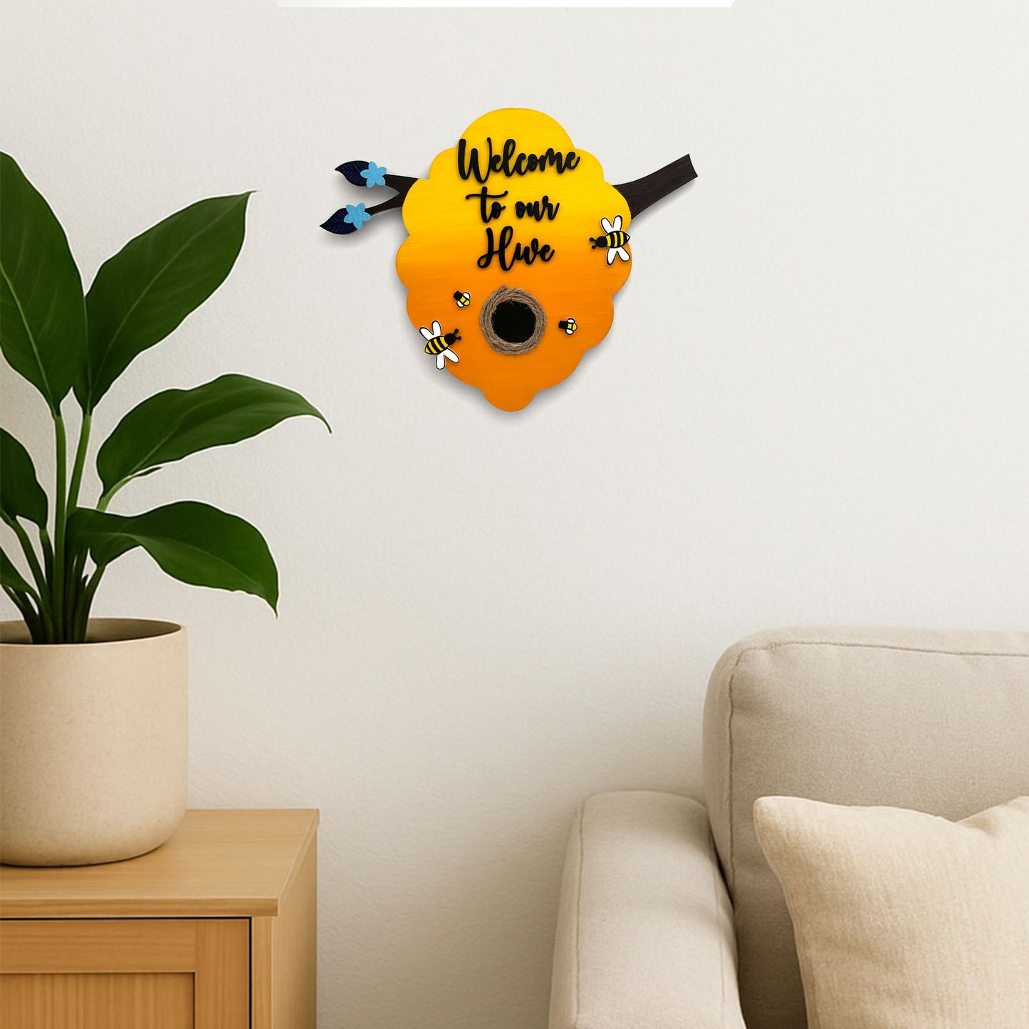 Welcome To Our Hive Hand-Painted Wooden Wall Hanging
