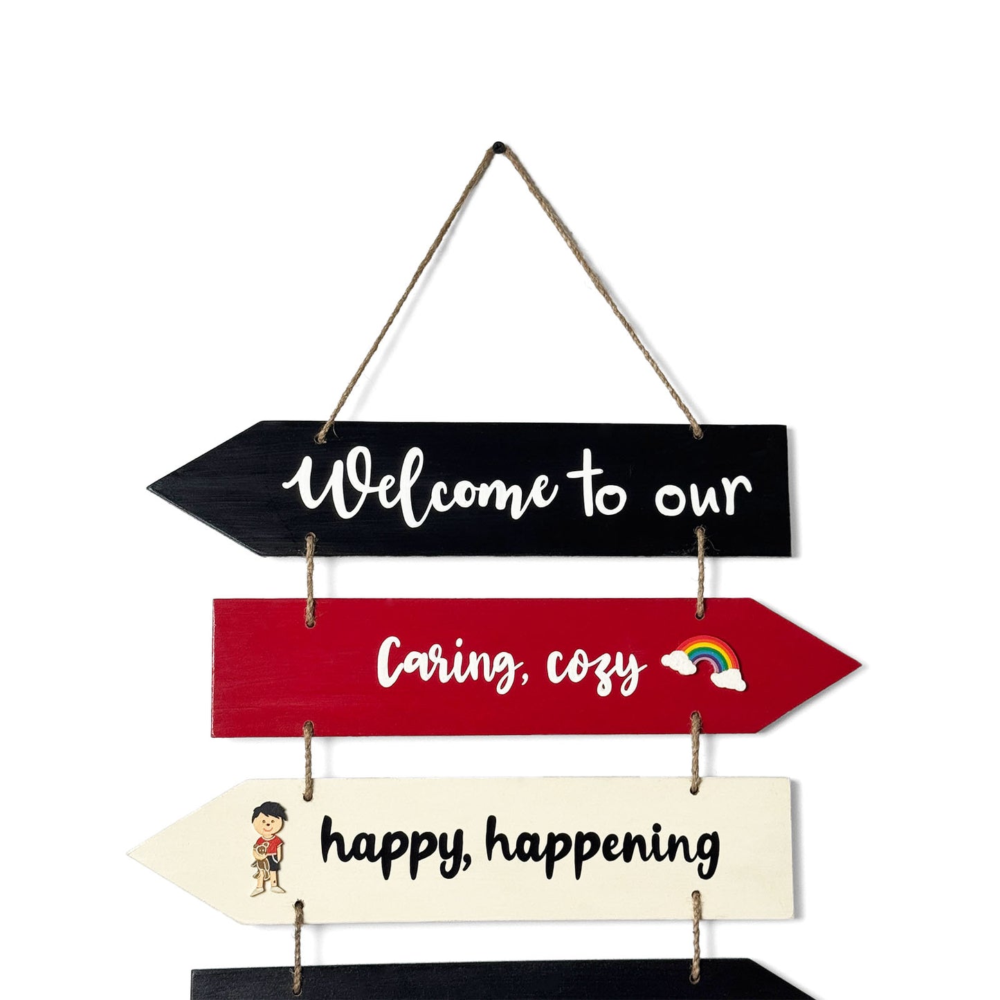 Welcome To Our Home Hand-Painted Wooden Arrow Plank Wall Hanging - Design 9