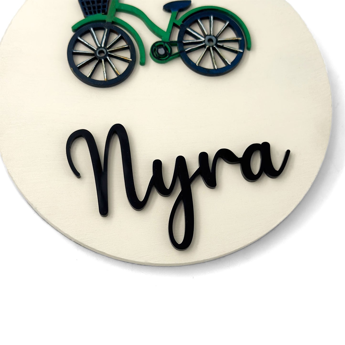 Bicycle Themed Hand-Painted Wooden Name Plate For Kids