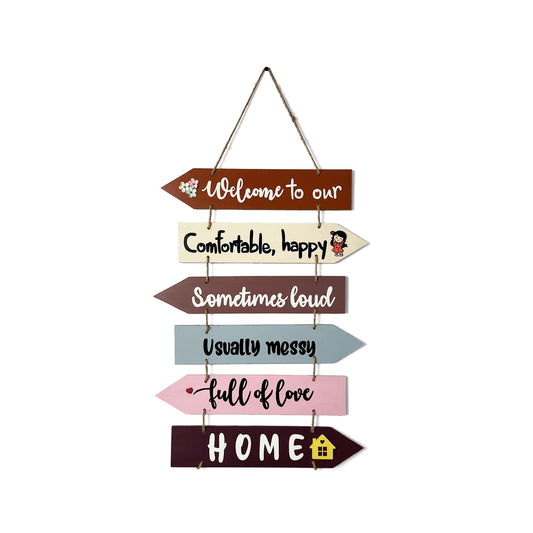 Welcome To Our Home Hand-Painted Wooden Arrow Plank Wall Hanging - Design 10