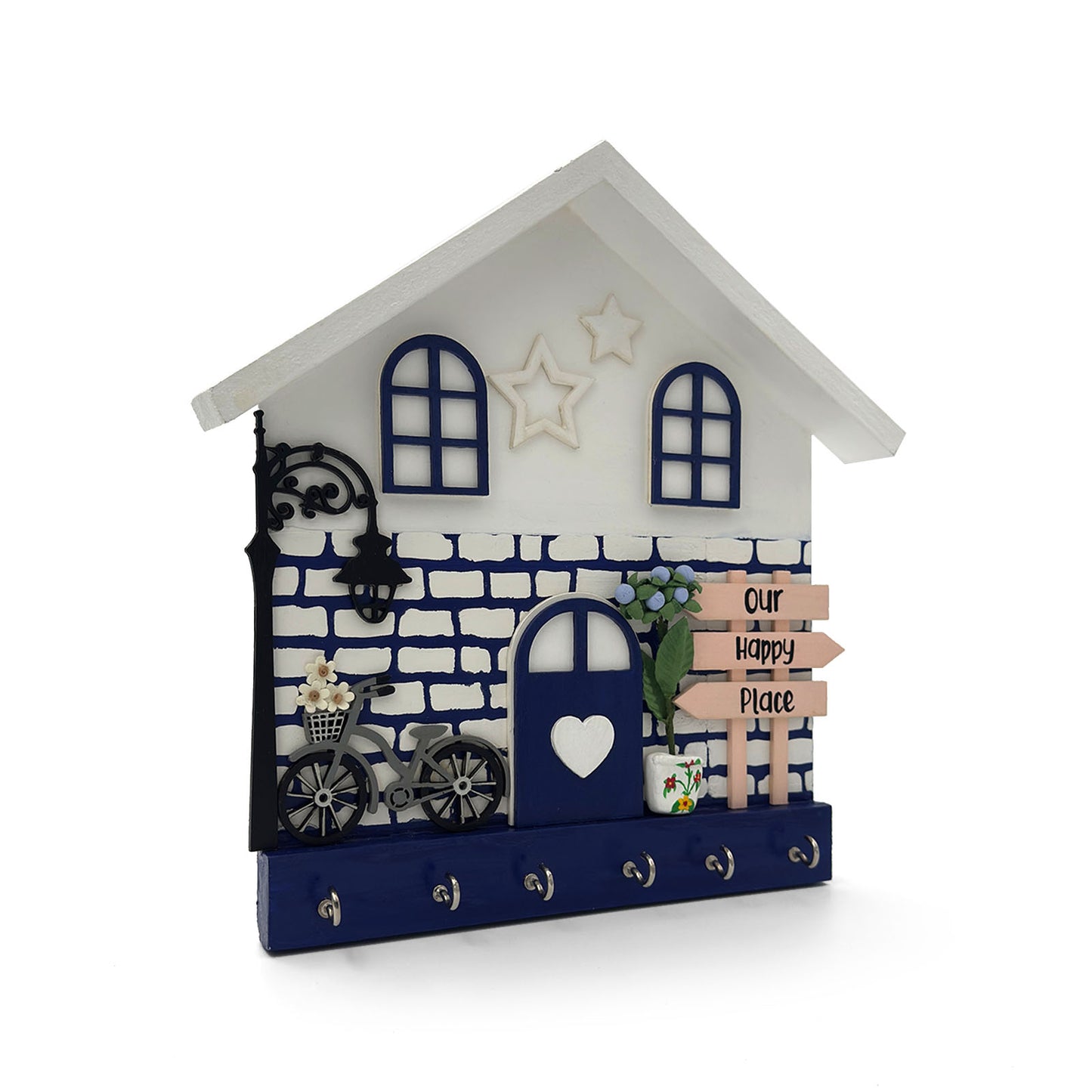 Personalised Hand-Painted Wooden Hut Key Holder With Bricks Texture
