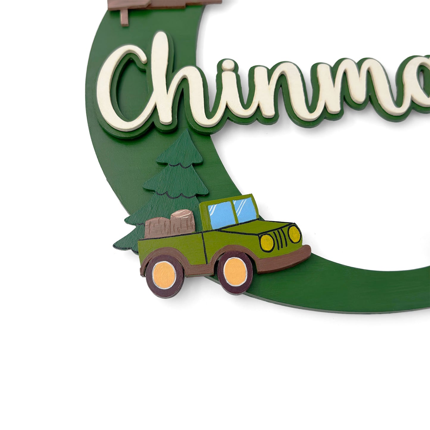 Jungle Safari  Themed Layered Alphabet Initial Hand-Painted Wooden Kids Name Plate Design 1