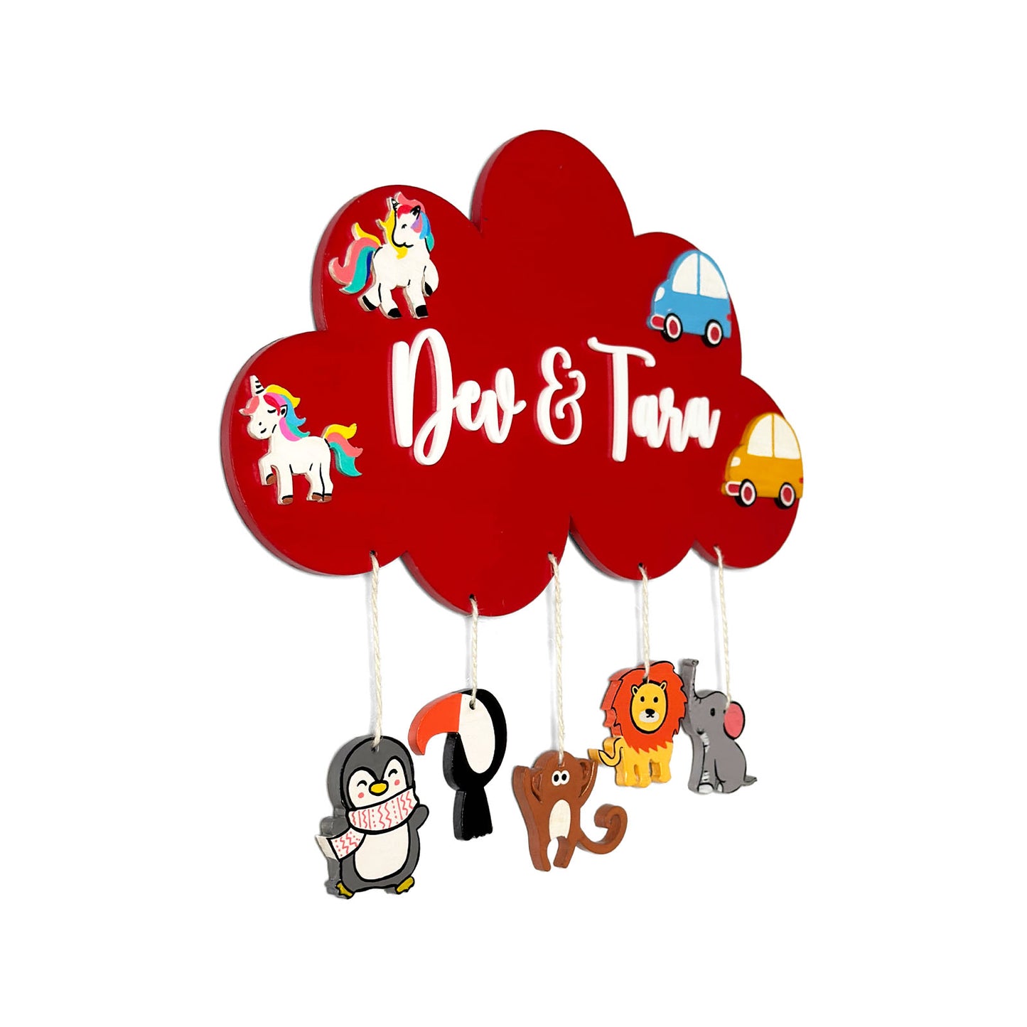 Cloud, Unicorn, Car, & Animal Themed Hand-Painted Wooden Kids Name Plate
