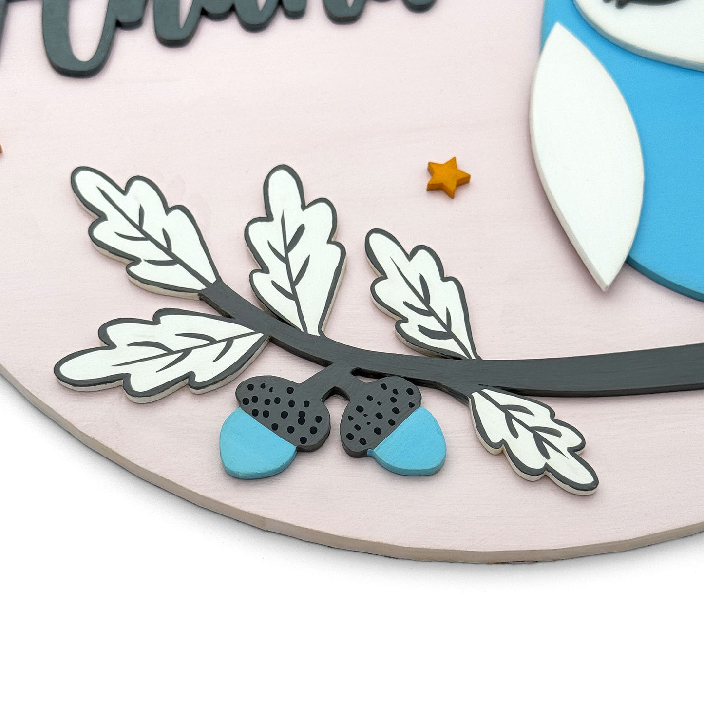 Owl Themed Hand-Painted Wooden Round Kids Name Plate