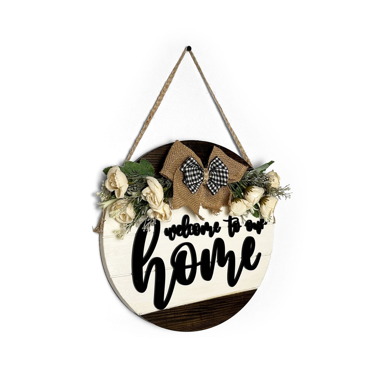 Welcome To Our Home Hand-Painted Wooden Door Hanger - White & Wooden Finish