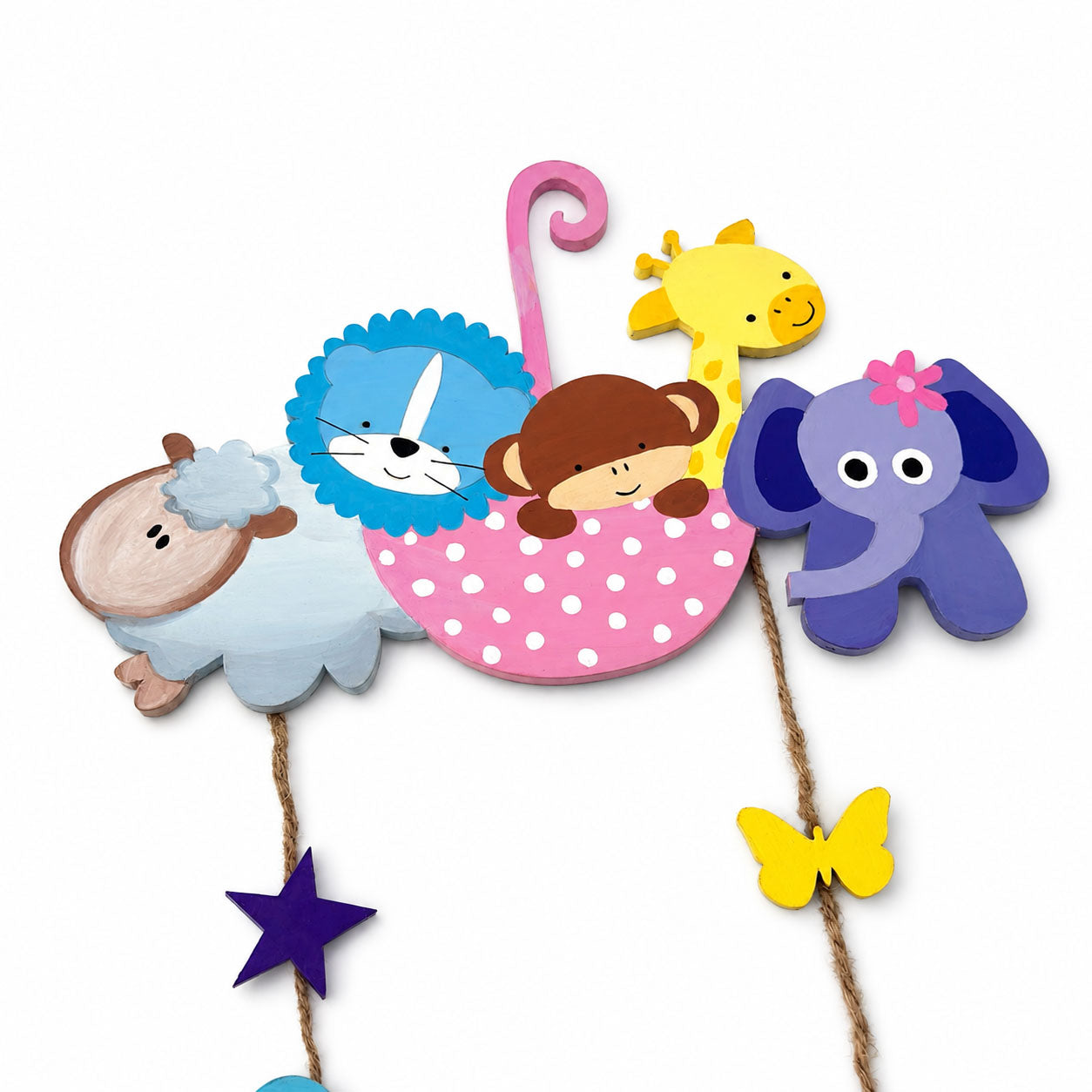Animal Themed Hand-Painted Wooden Kids Name Plate - Design 5