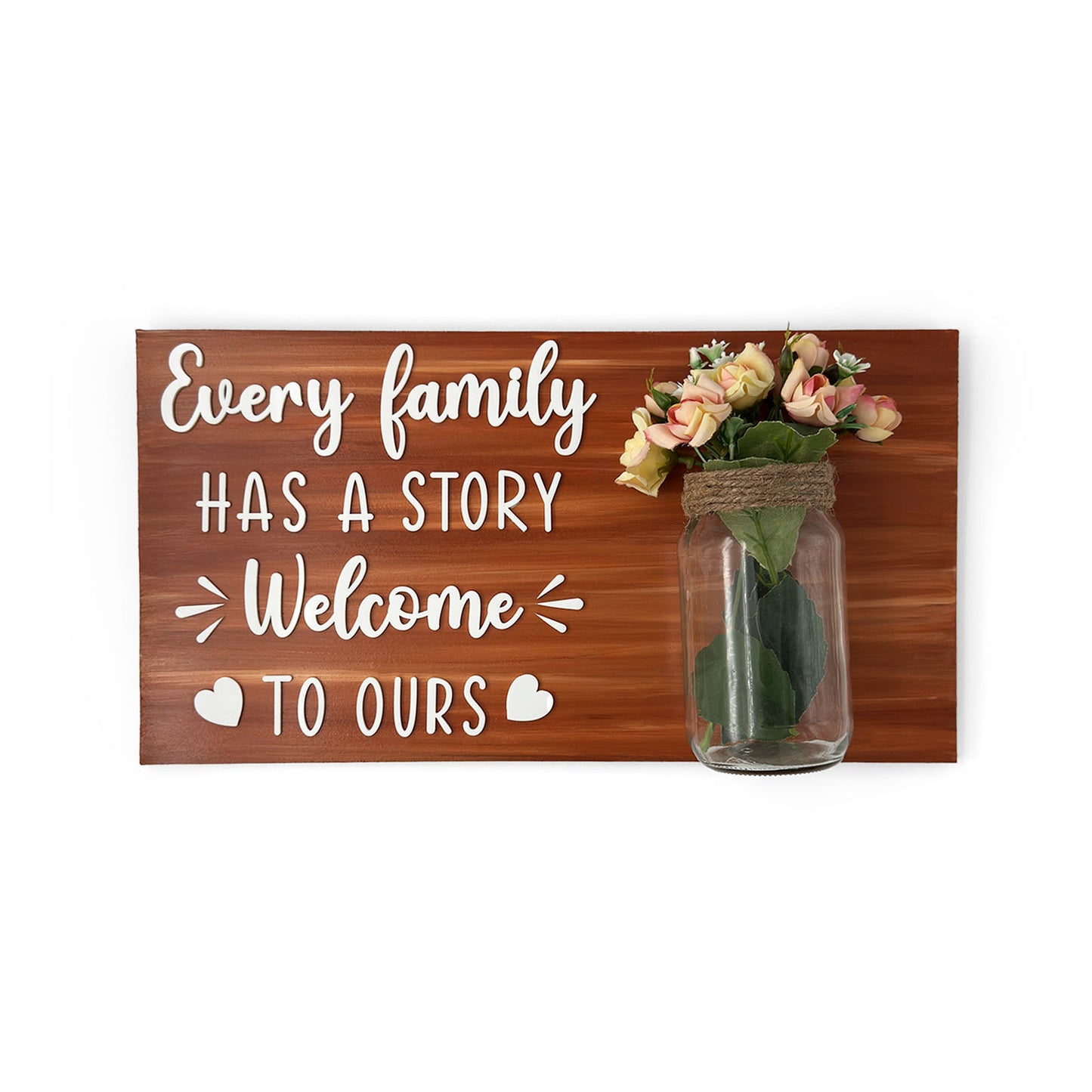 Every Family Has A Story Welcome To Ours Hand-Painted Wooden Name Plate With Jar For Home - Only Jar Board