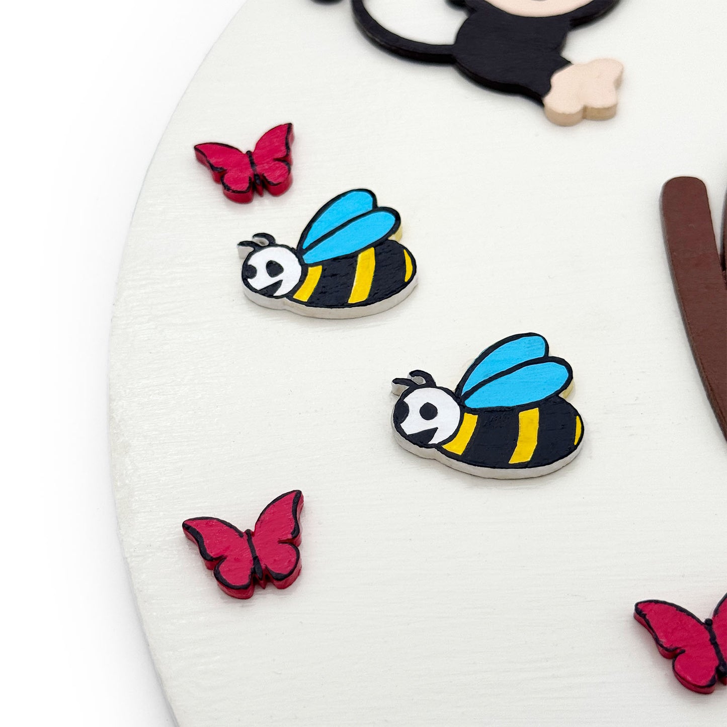 Animal Themed Hand-Painted Wooden Round Kids Name Plate - Design 4