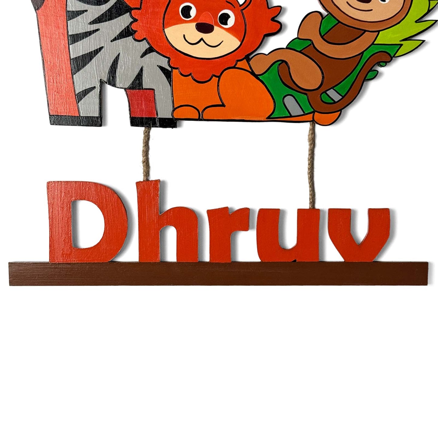 Animal Themed Hand-Painted Wooden Kids Name Plate - Design 4