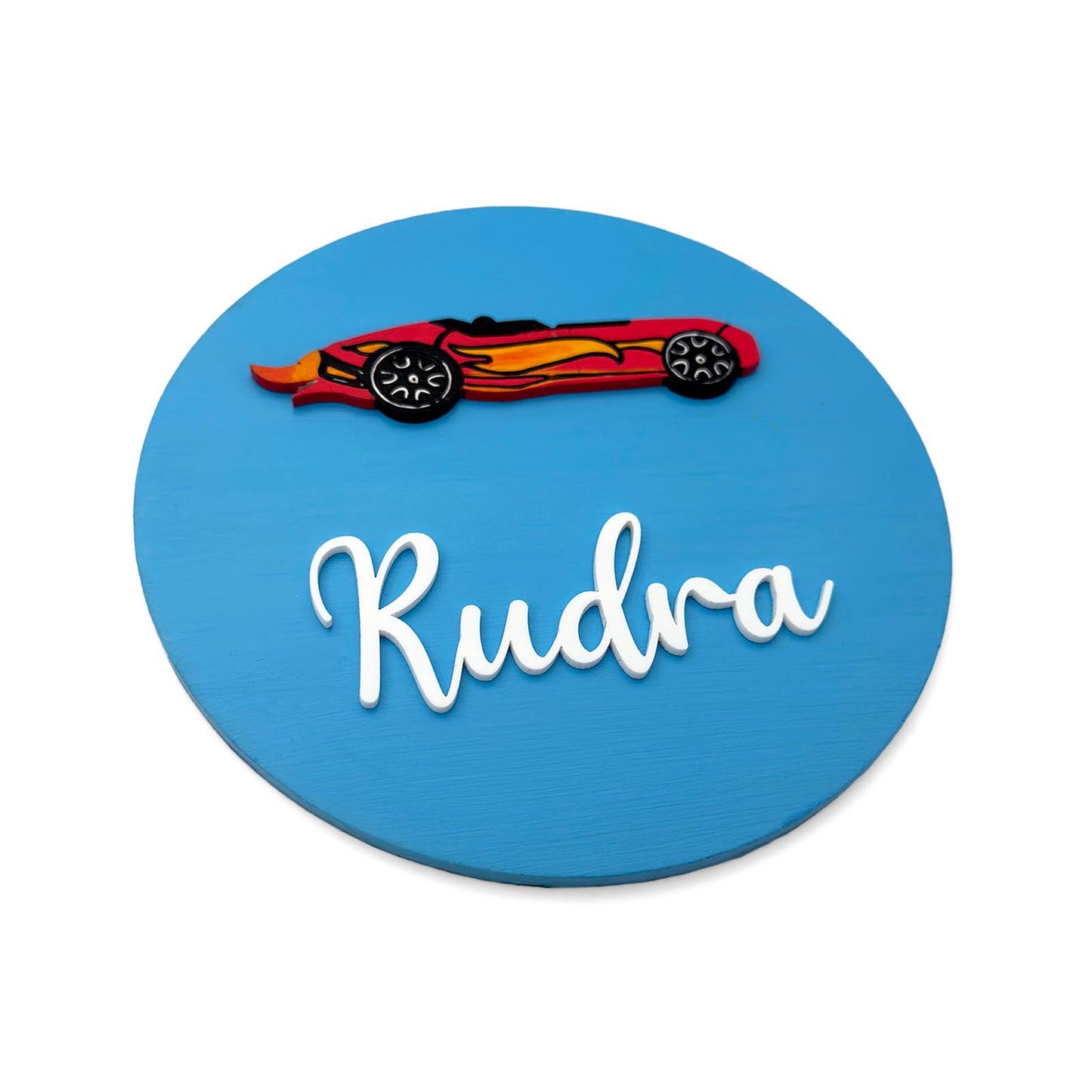 Hot Wheels Car Themed Hand-Painted Wooden Mini Kids Name Plate