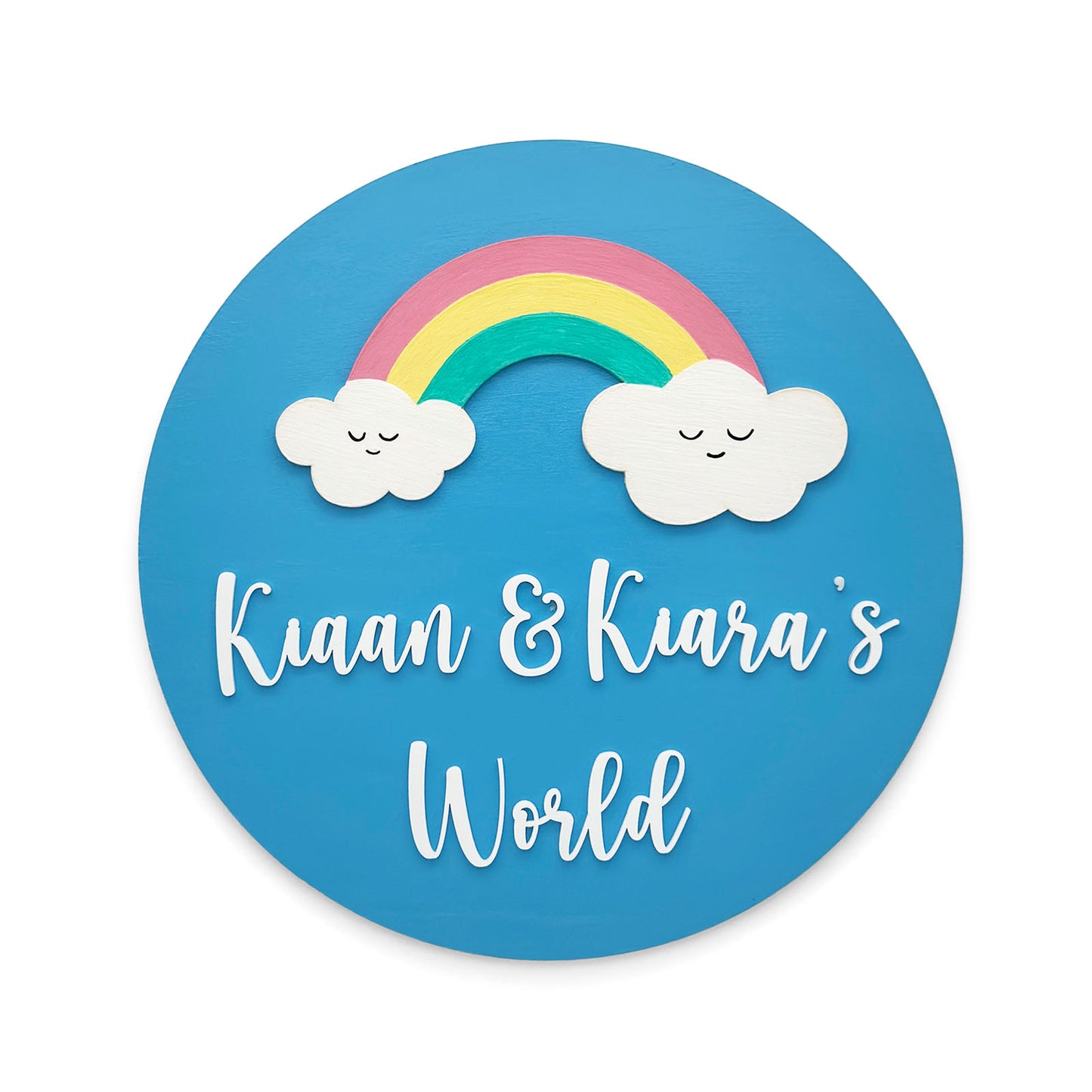 Rainbow Themed Hand-Painted Wooden Round Kids Name Plate