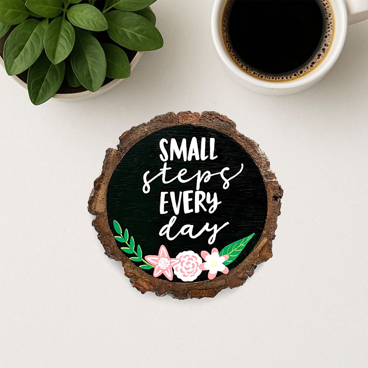 Small Steps Everyday Hand-Painted Wooden Coaster