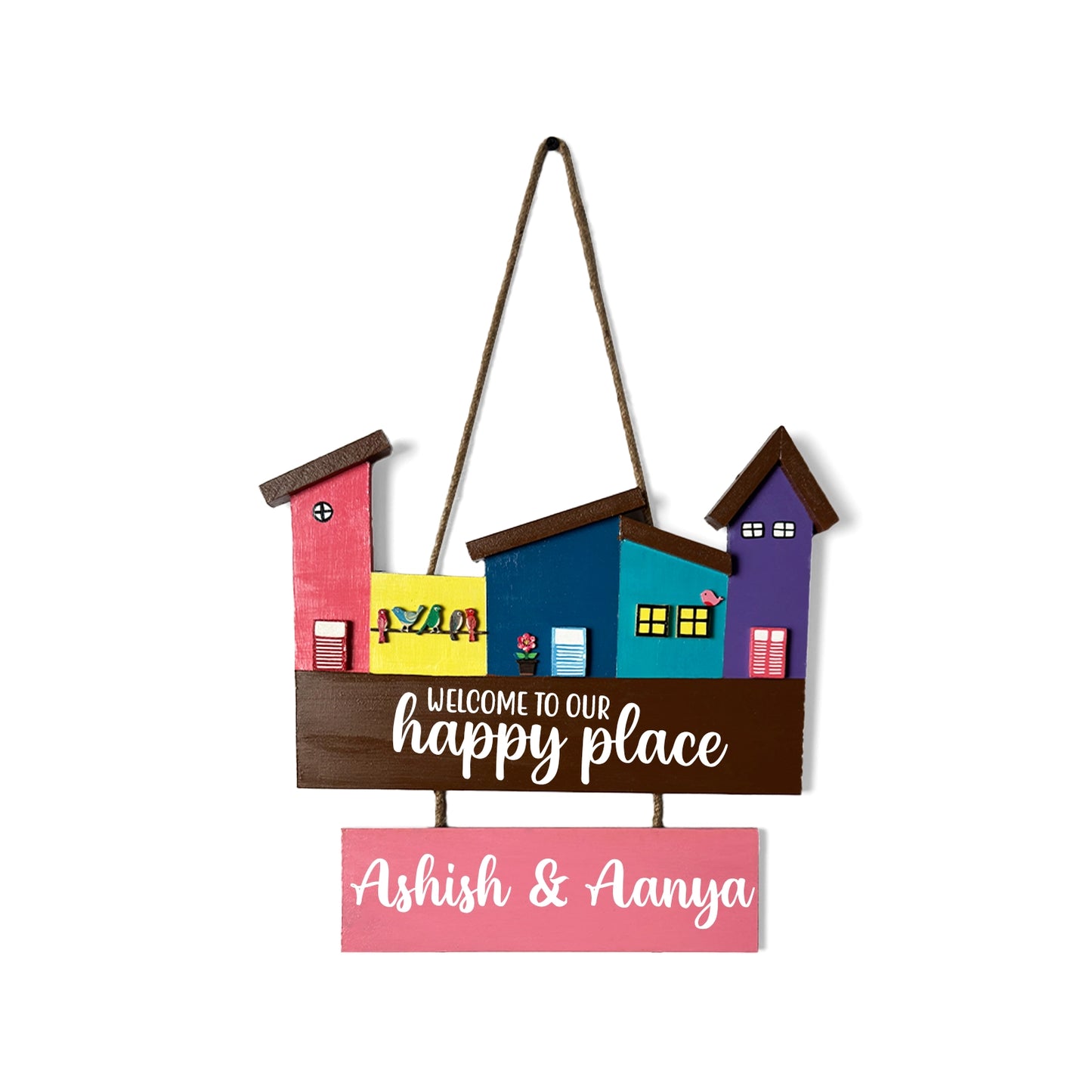 Hut-Shaped Hand-Painted Wooden Name Plate For Home - Hut Board & One Plank Design 6