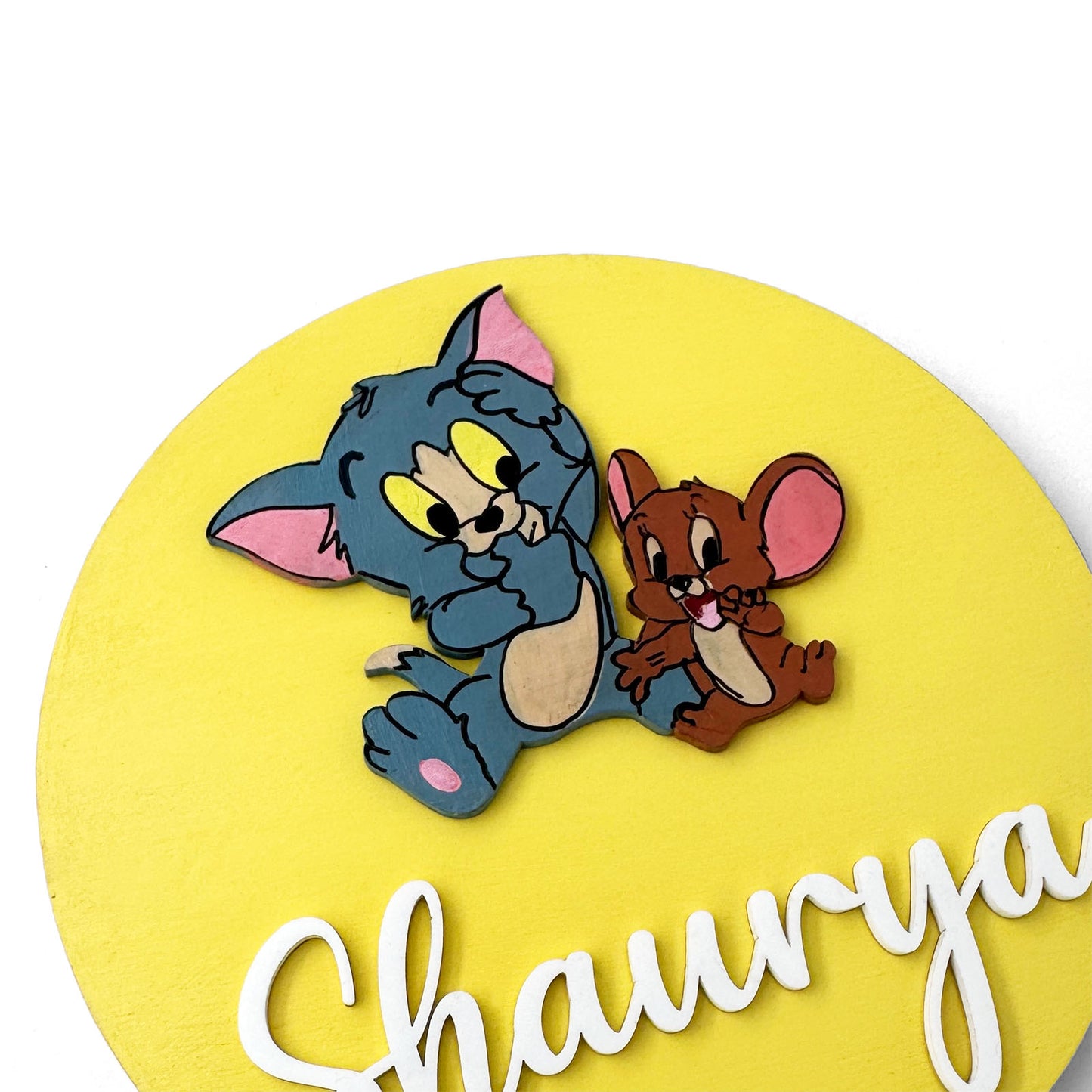 Tom And￼ Jerry Themed Hand-Painted Wooden Name Plate For Kids
