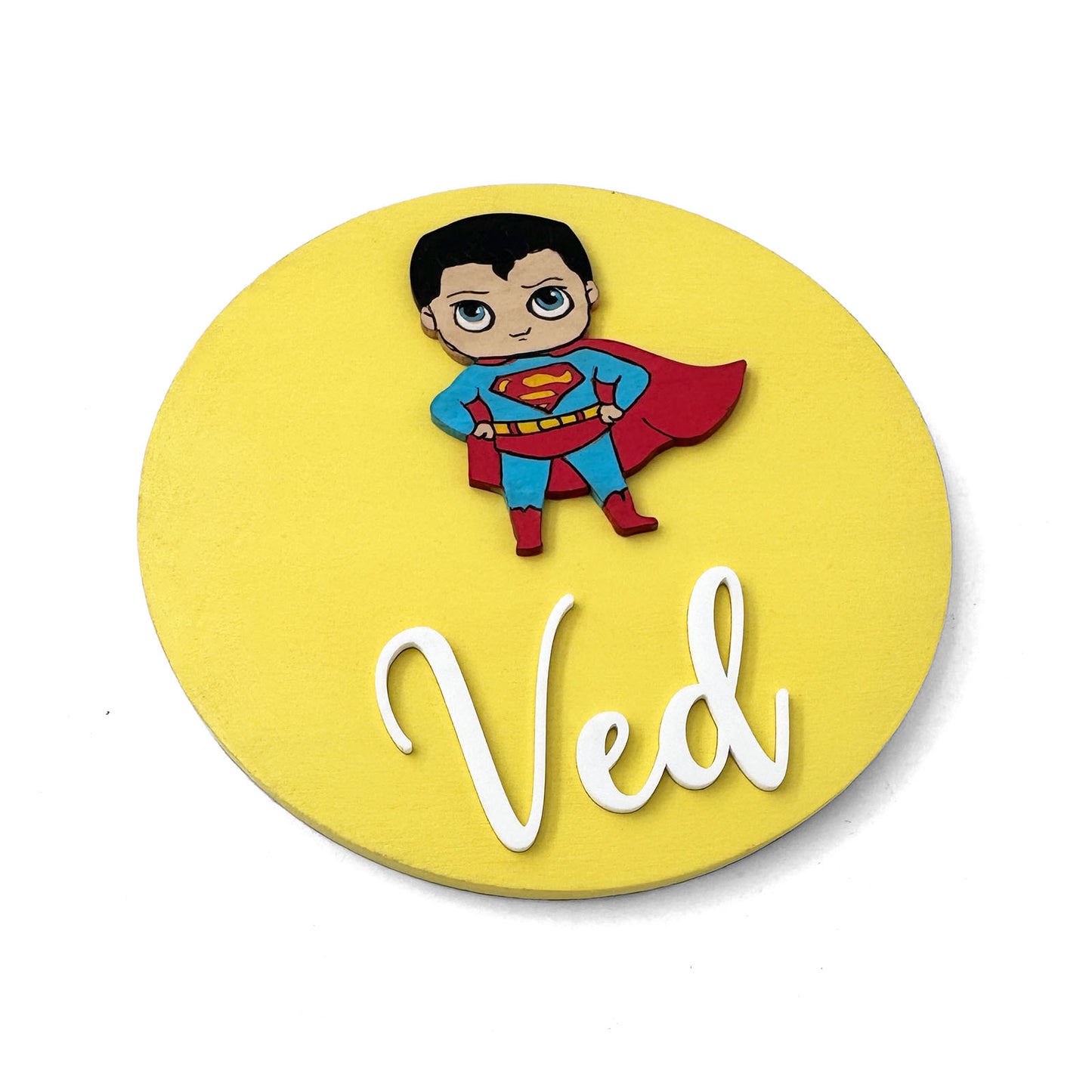 Superman Themed Hand-Painted Wooden Name Plate For Kids