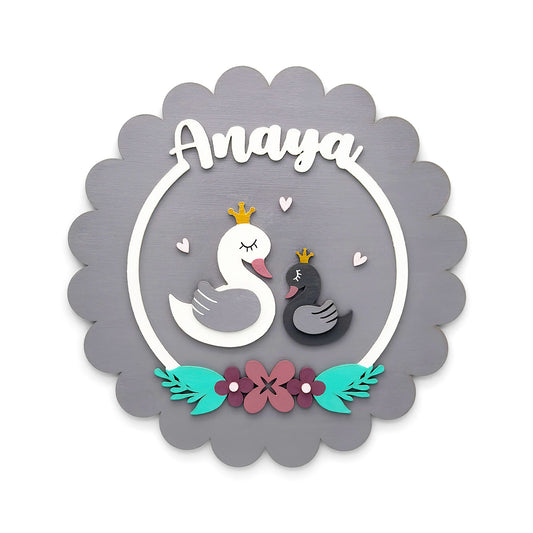 Duck Themed Hand-Painted Wooden Kids Name Plate