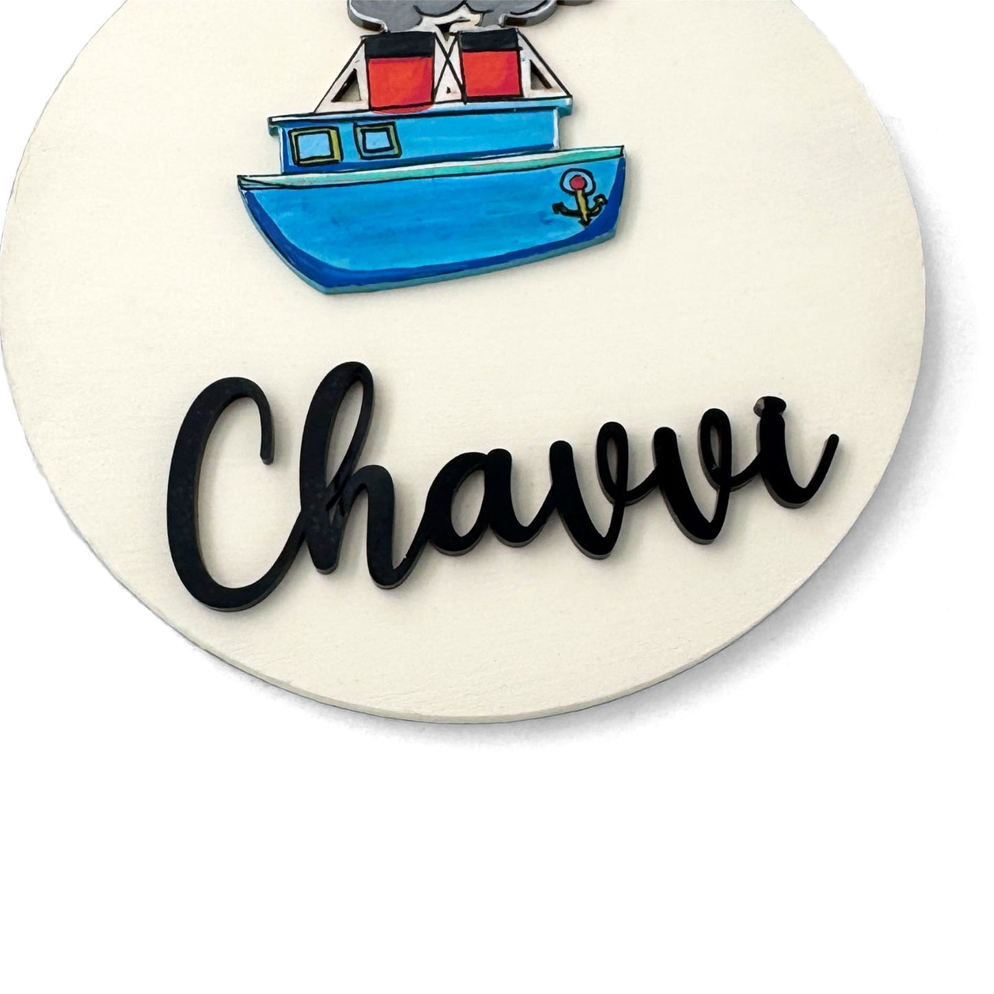 Ship Themed Hand-Painted Wooden Name Plate For Kids