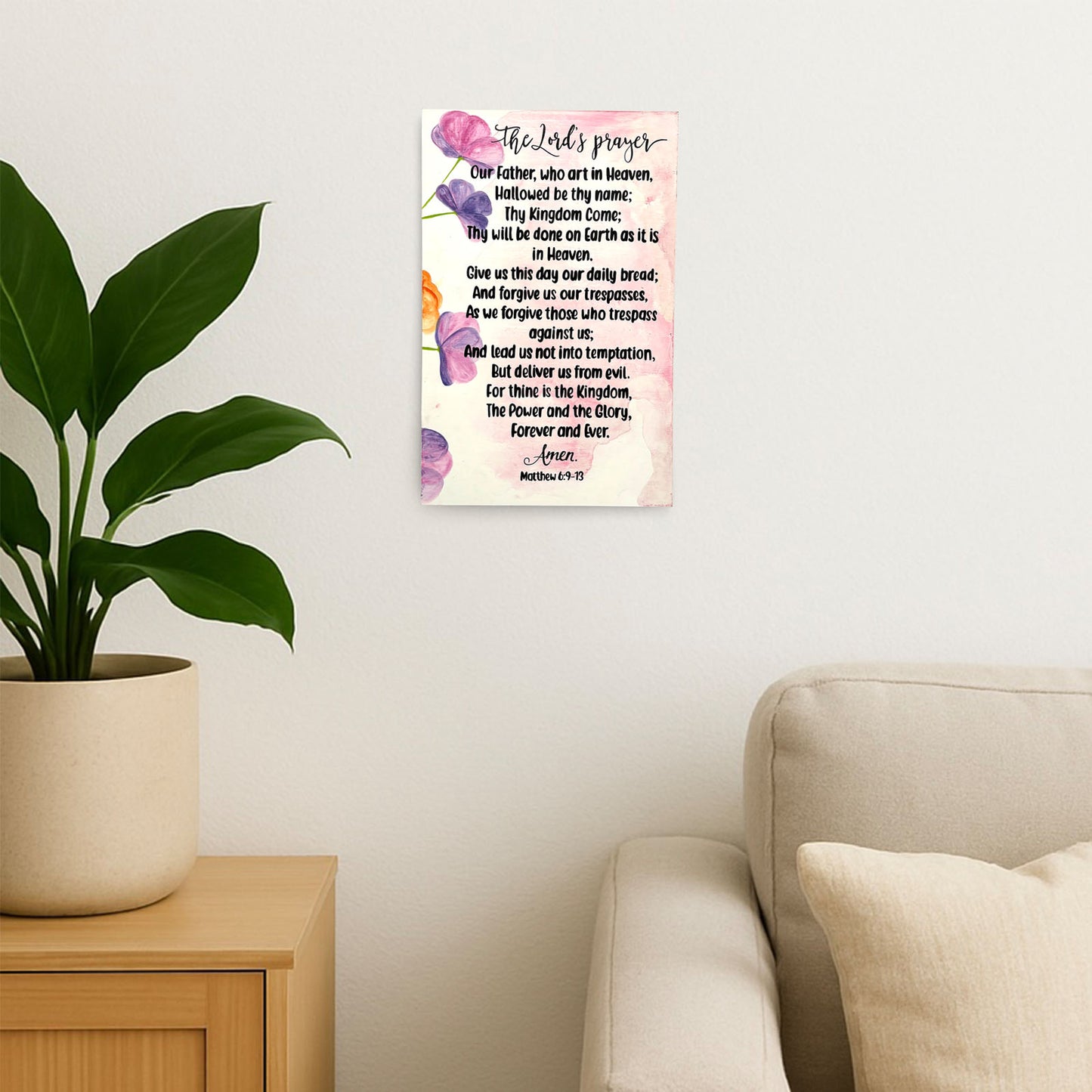 The Lord’s Prayer Hand-Painted Wooden Wall Hanging