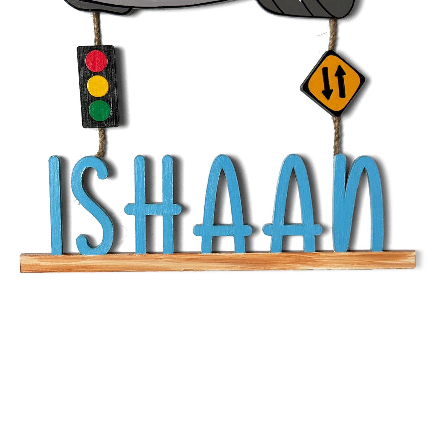 Car Themed Hand-Painted Wooden Kids Name Plate