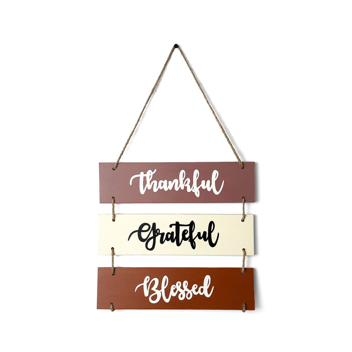Thankful Grateful Blessed Hand-Painted Wooden Plank Wall Hanging