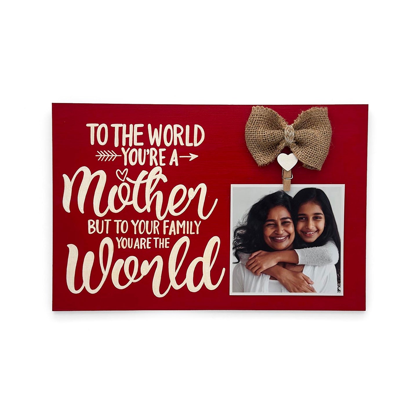 Mother Hand-Painted Wooden Photo Holder - Red