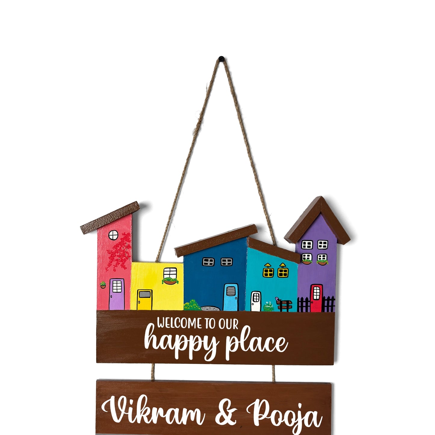 Hut-Shaped Hand-Painted Wooden Name Plate For Home - Hut Board & One Plank Design 3