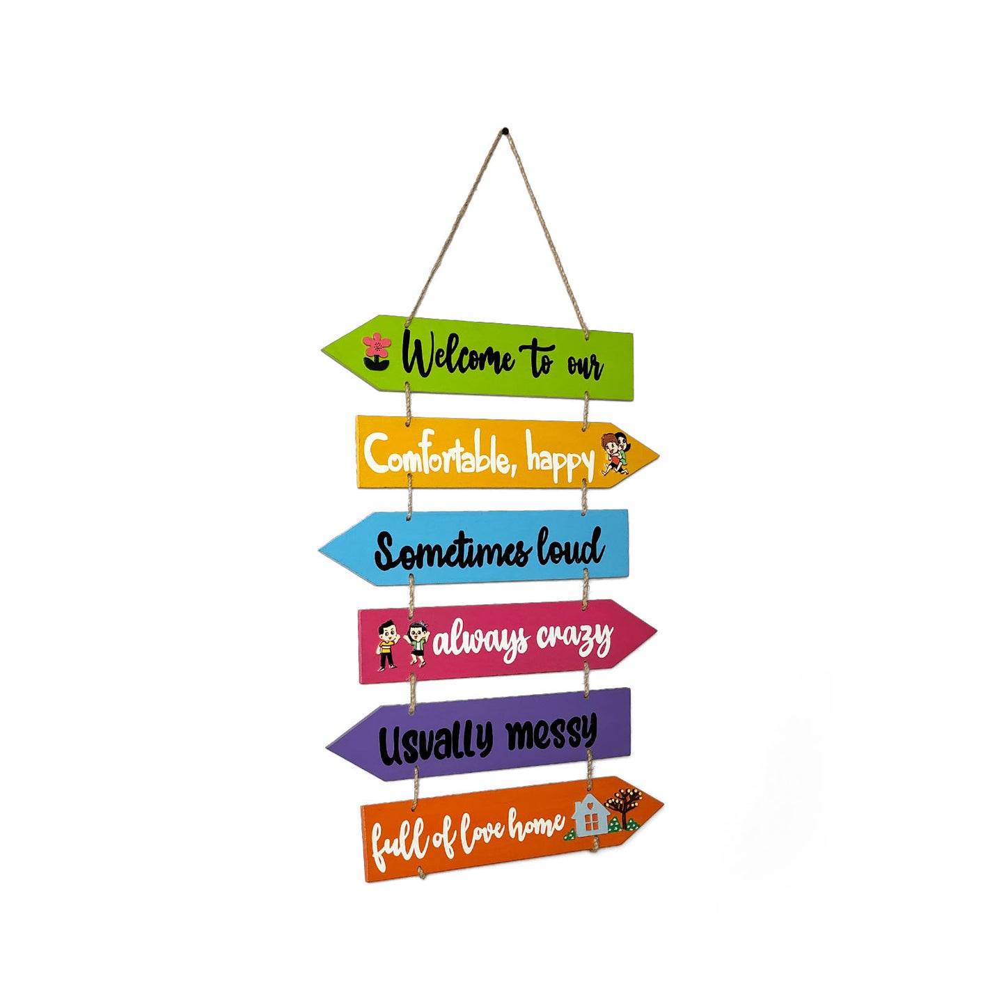 Welcome To Our Home Hand-Painted Wooden Arrow Plank Wall Hanging - Design 12