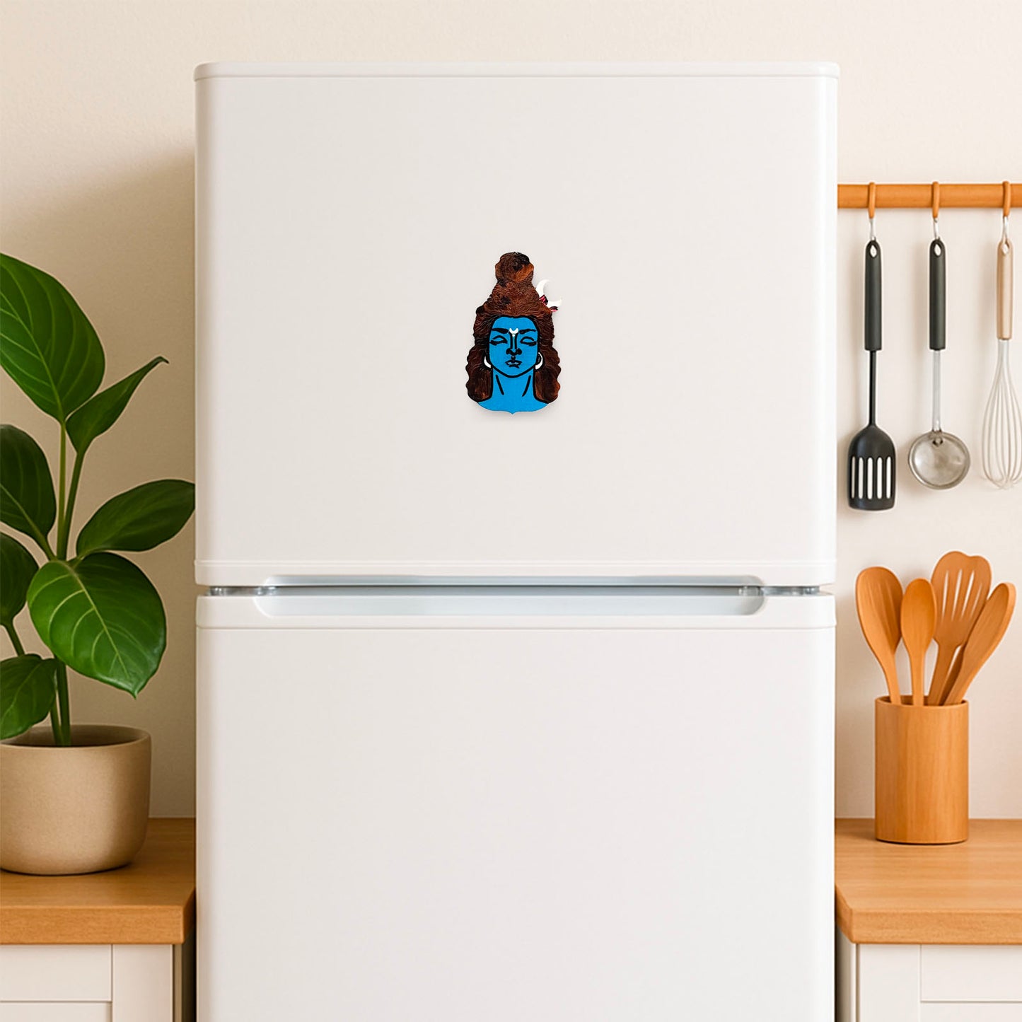 Lord Shiva Face Hand-Painted Wooden Fridge Magnet