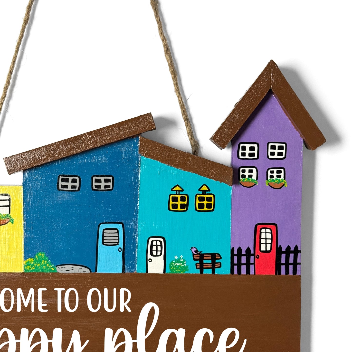 Hut-Shaped Hand-Painted Wooden Name Plate For Home - Hut Board & Three Planks Design 3