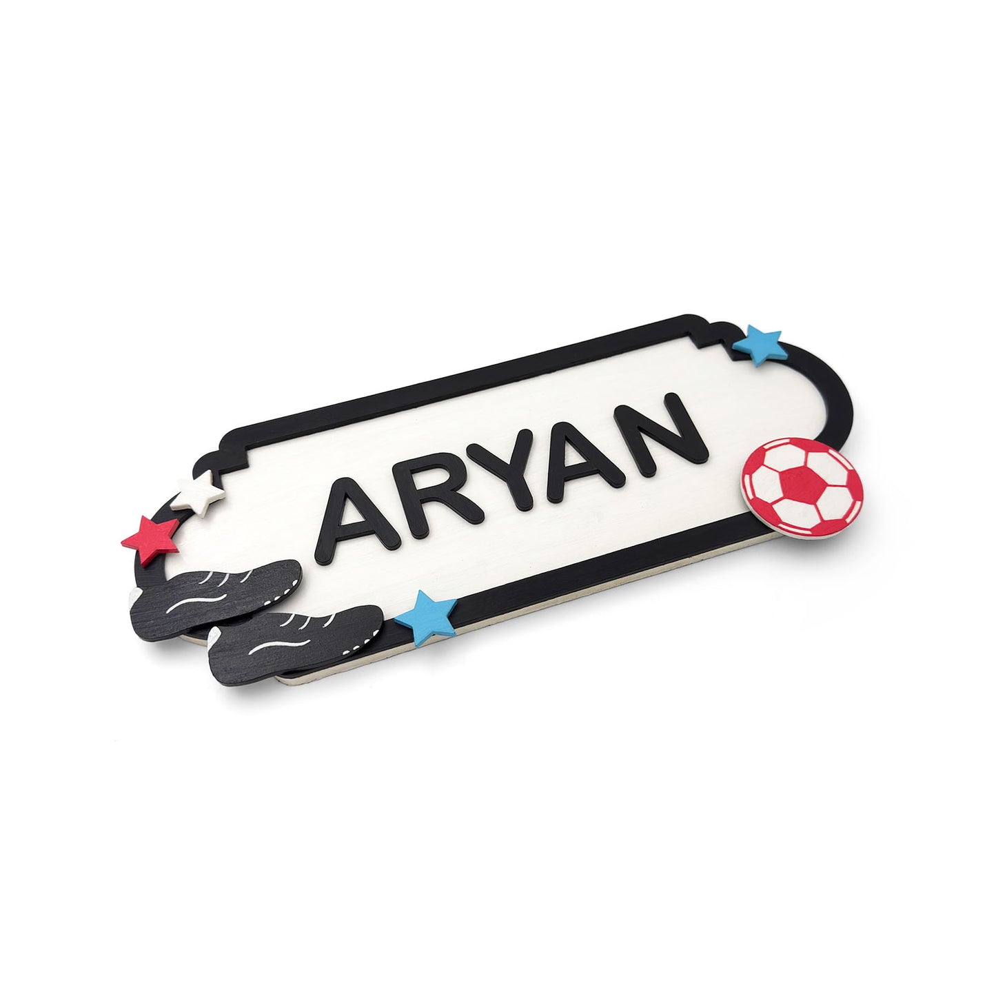 Soccer Football Themed Hand-Painted Wooden Kids Name Plate