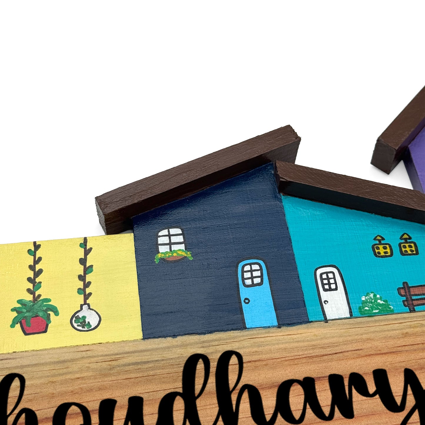 Hut-Shaped Hand-Painted Wooden Name Plate For Home - Hut Board Design 5