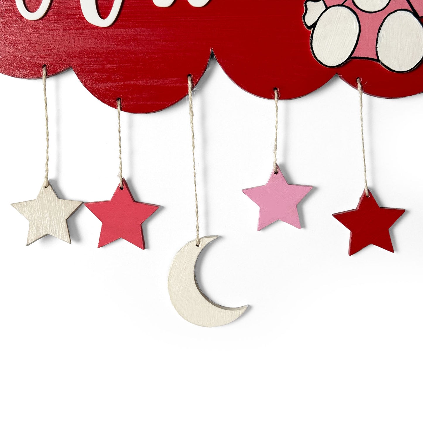 Cloud & Hello Kitty Themed Hand-Painted Wooden Kids Name Plate