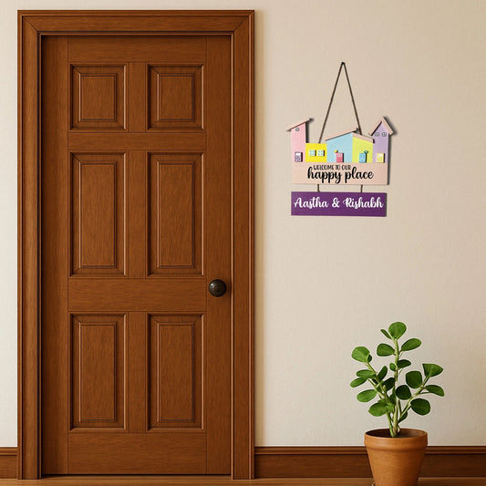 Hut-Shaped Hand-Painted Wooden Name Plate For Home - Hut Board & One Plank Design 2