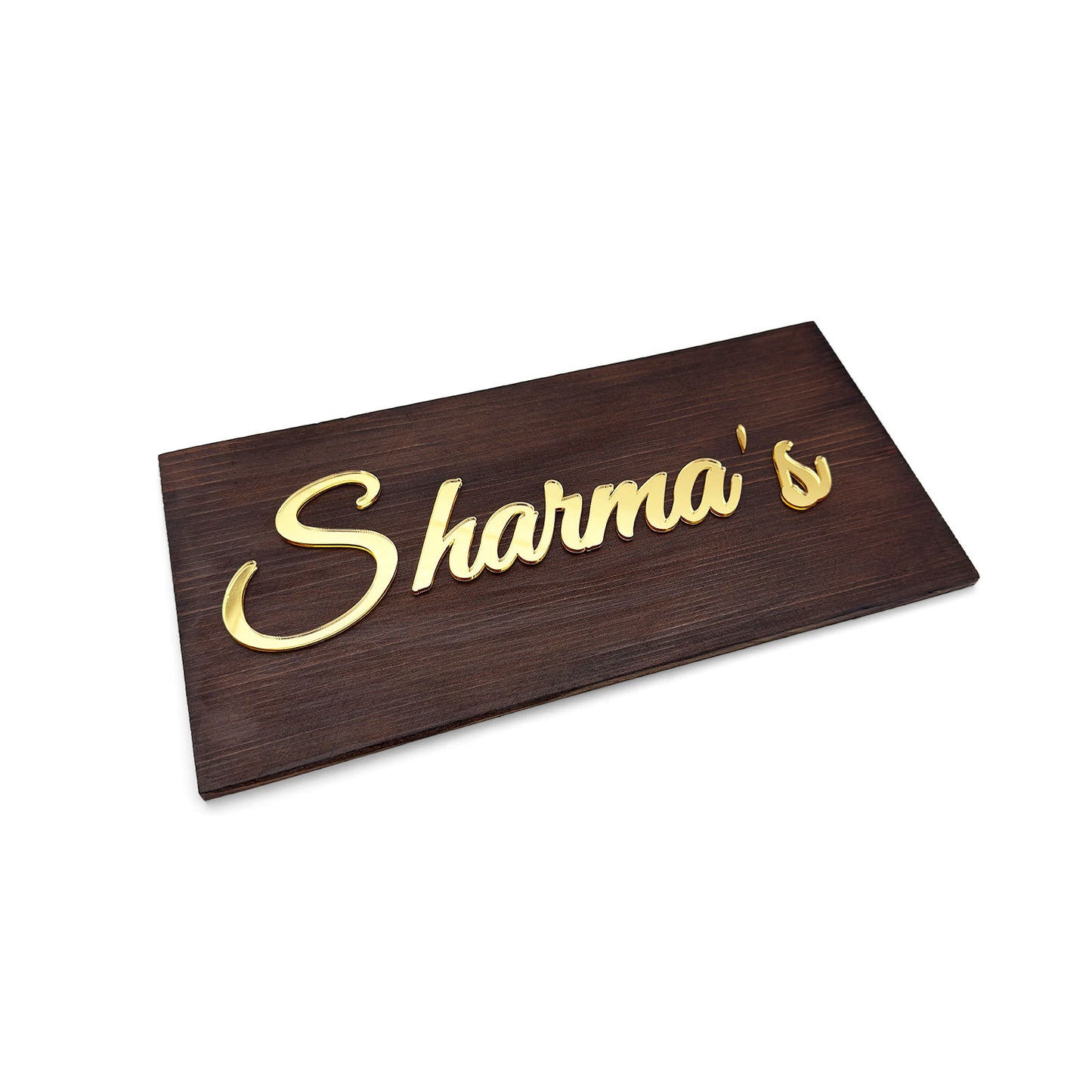 Rectangular Hand-Painted Wooden Name Plate For Home - Wooden Finish