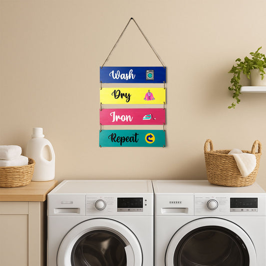 Wash Dry Iron Repeat Hand-Painted Wooden Plank Wall Hanging