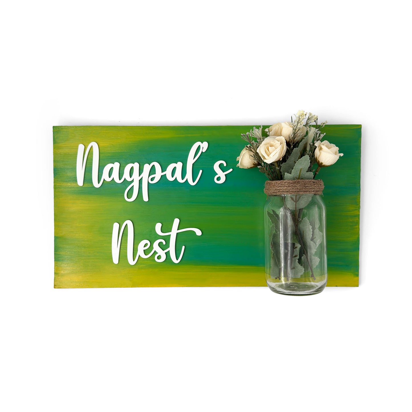 Hand-Painted Wooden Name Plate With Jar For Home - Only Jar Board