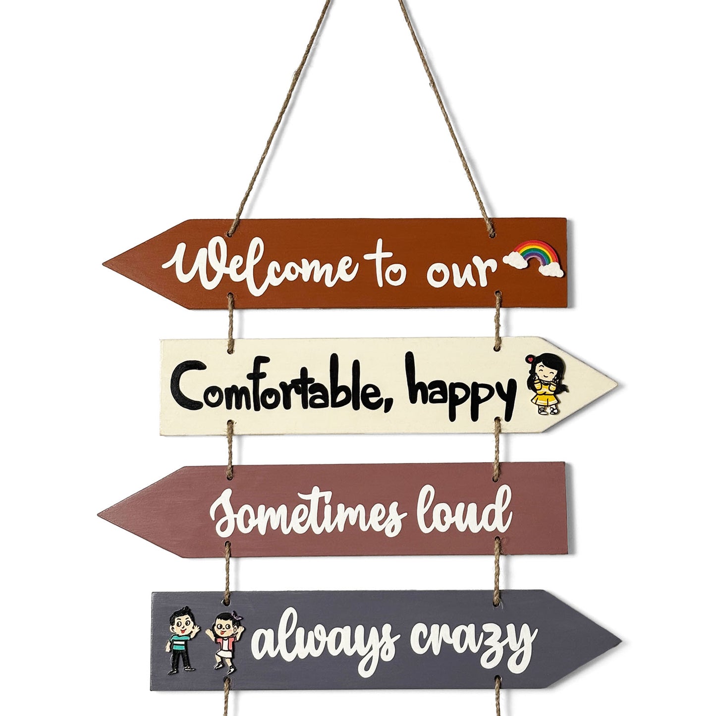 Welcome To Our Home Hand-Painted Wooden Arrow Plank Wall Hanging - Design 3