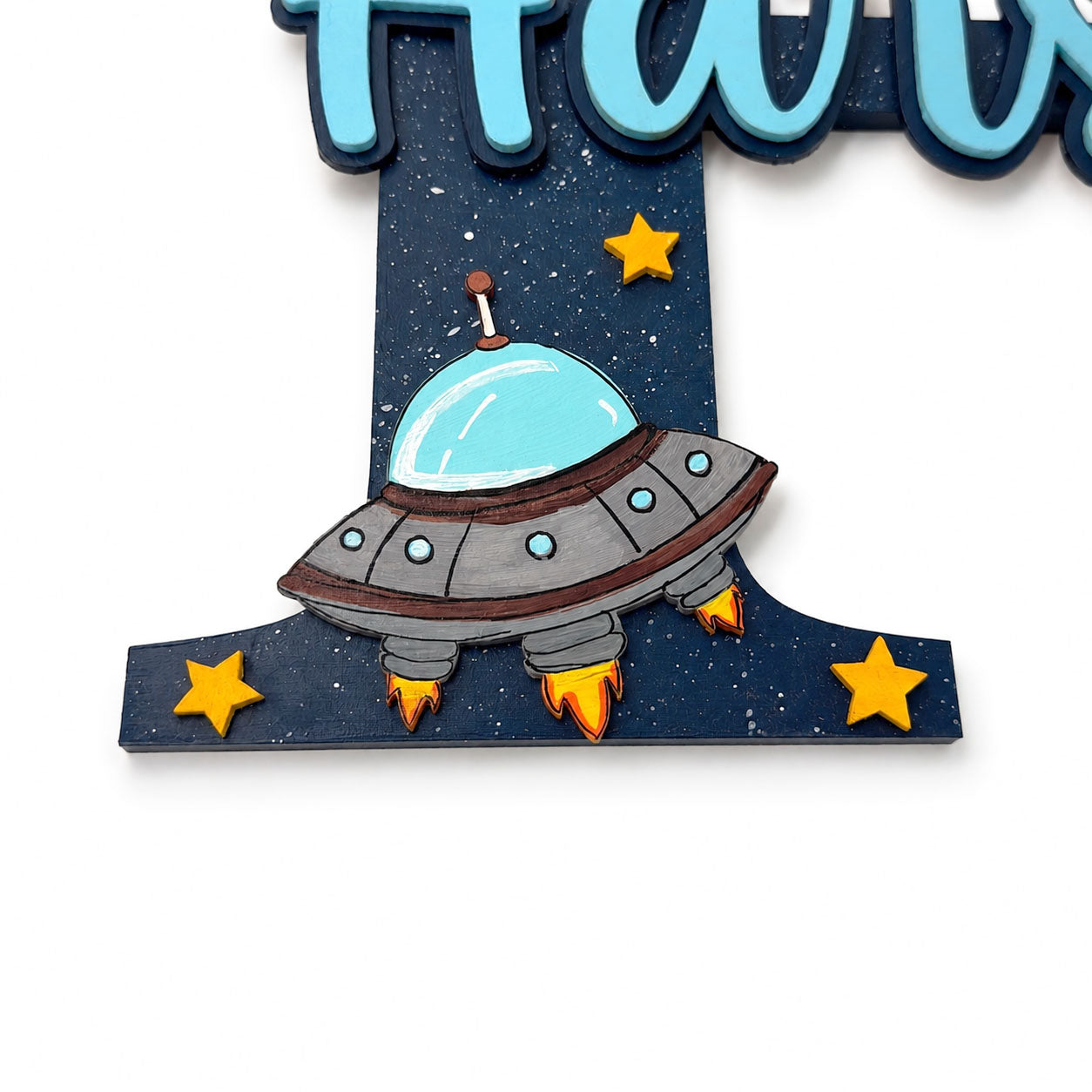 Space Themed Layered Alphabet Initial Hand-Painted Wooden Kids Name Plate - Design 1